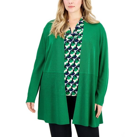 Anne Klein Plus Size 0X Monterey Open-Front Cardigan Green MSRP $109 - Picture 1 of 1